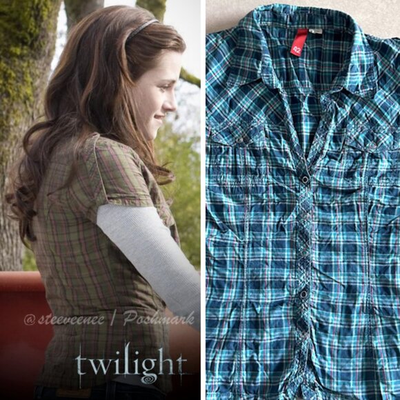 H&M Plaid Snap-Up Blouse Shirt ALT Bella Swan - Picture 1 of 7